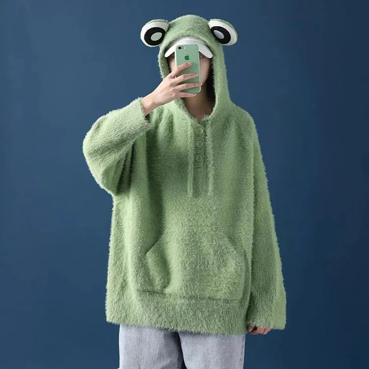 Sweet Serenade: Girlfriend Boyfriend Frog Knit Hoodie - Because Comfort Should be Cute! 🎶🌟