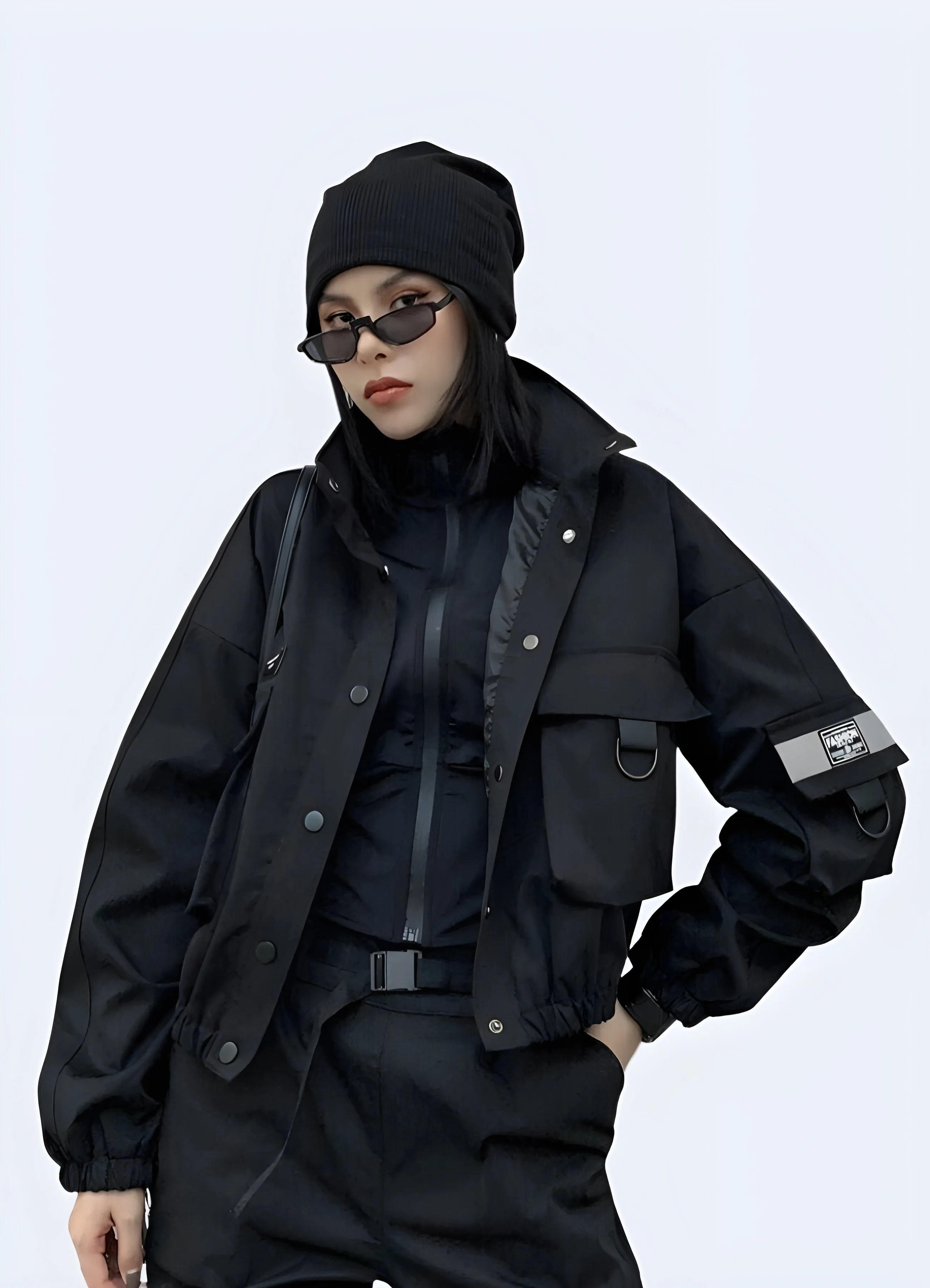 Techwear Black Tactical Bomber Women