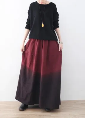 winter red new literary retro drawstring  loose wide leg skirt pants