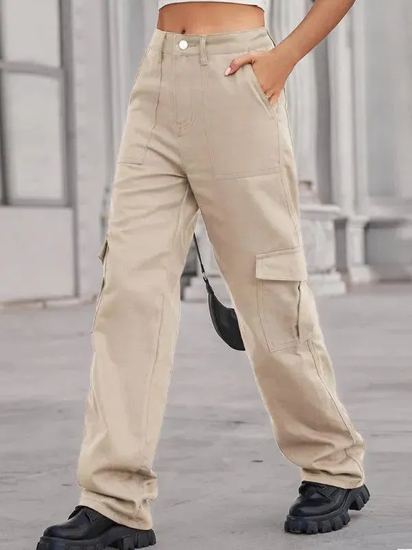 Women Solid Twill Cargo Pants