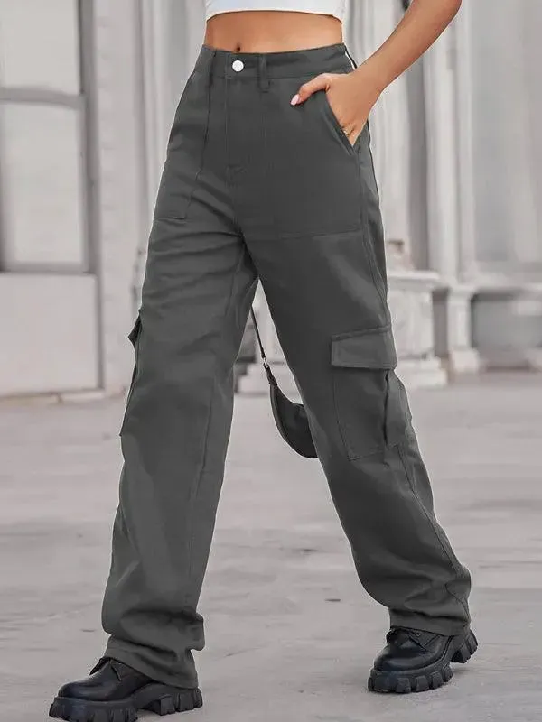 Women Solid Twill Cargo Pants