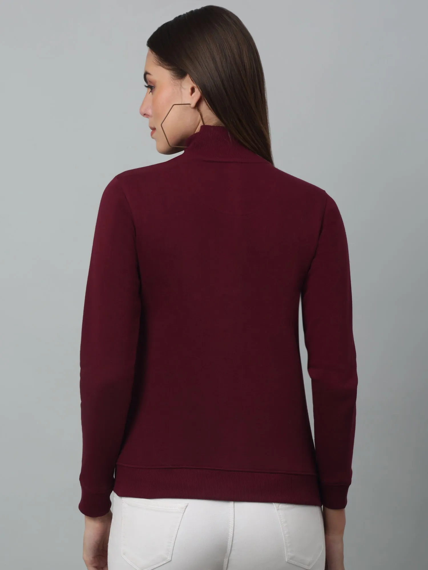 Women's Casual  Wine Regular Full Sleeve Zipthru  Sweatshirt