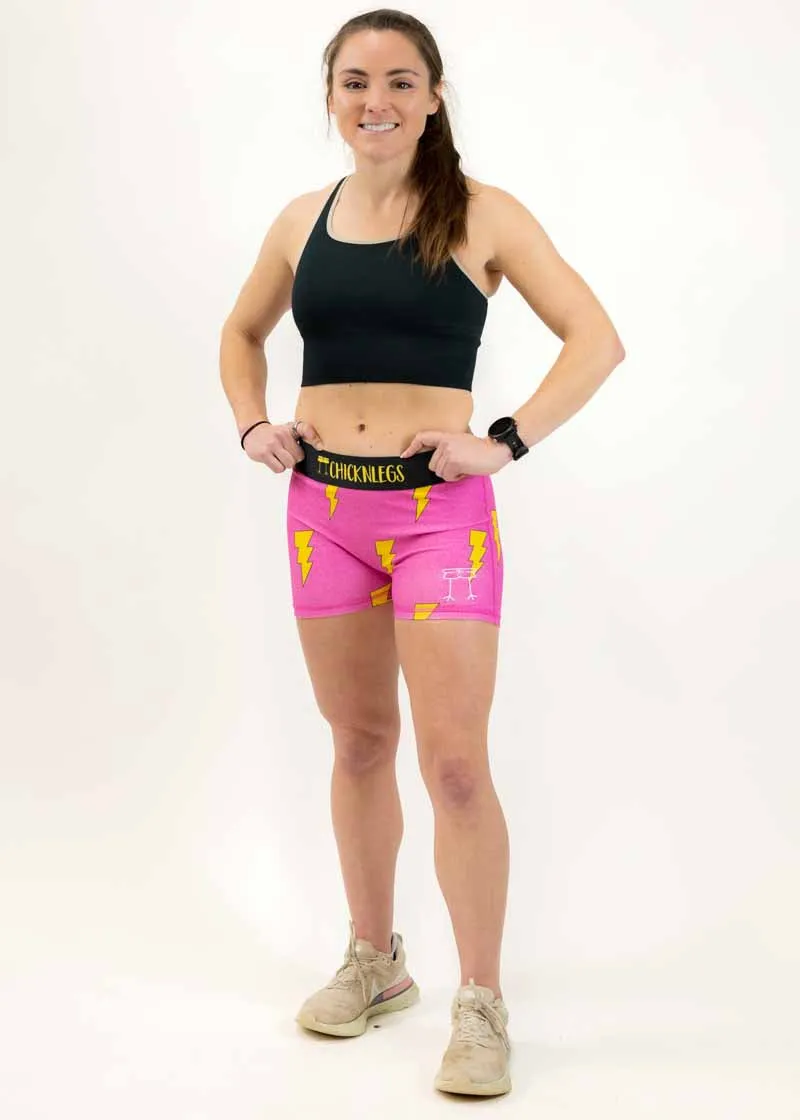 Women's Hot Pink Bolts 3" Compression Shorts