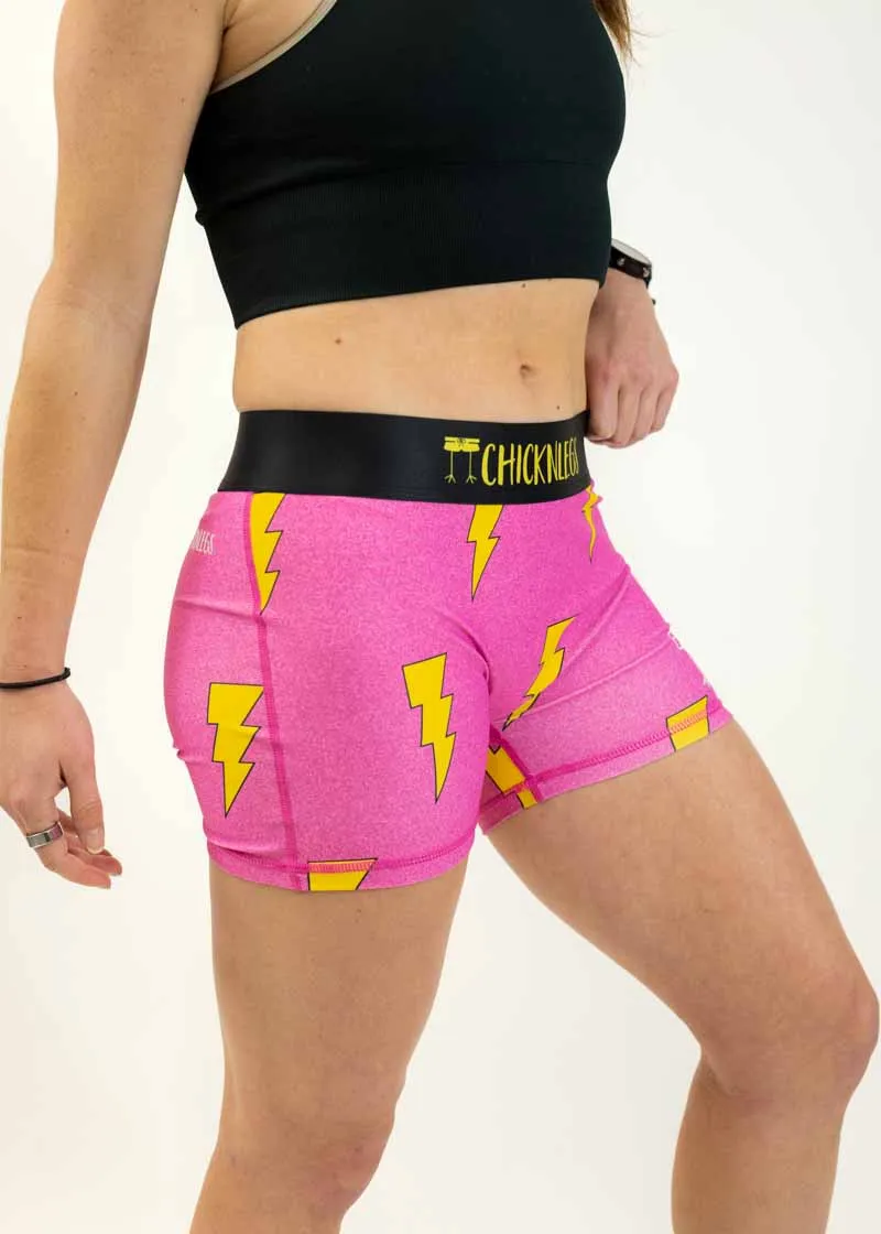 Women's Hot Pink Bolts 3" Compression Shorts